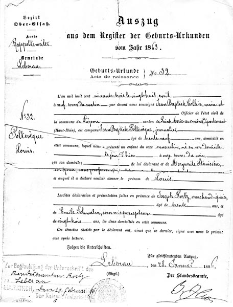 Louis Polteveque's Birth Certificate